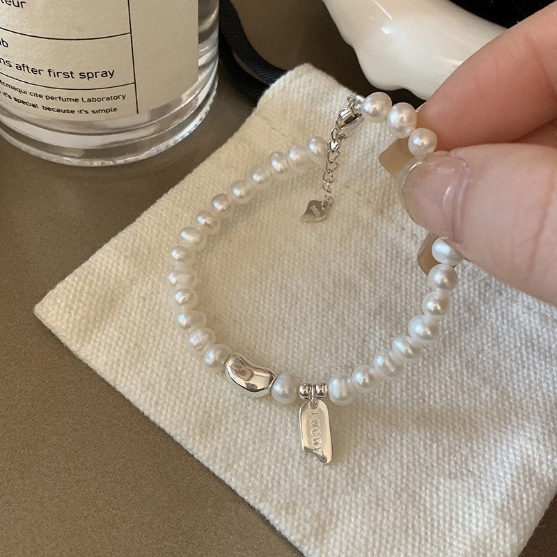 Korean InS-style freshwater high-gloss pearl niche bracelet for women, s925 sterling silver jewelry, broken silver style, versatile and high-end pic 6