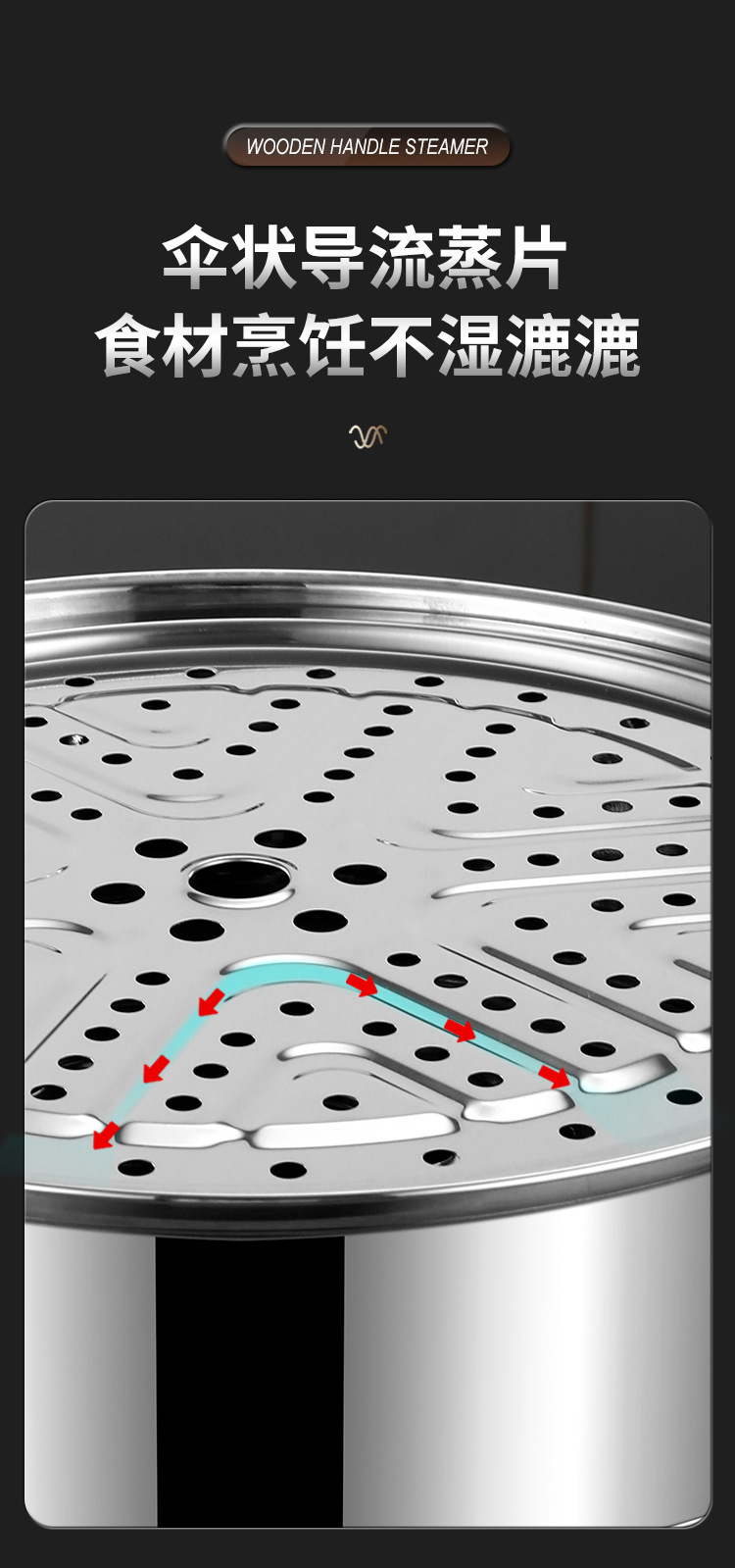 德国316不锈钢蒸锅食品级木把蒸锅家用加厚蒸笼屉大容量多层蒸锅详情11