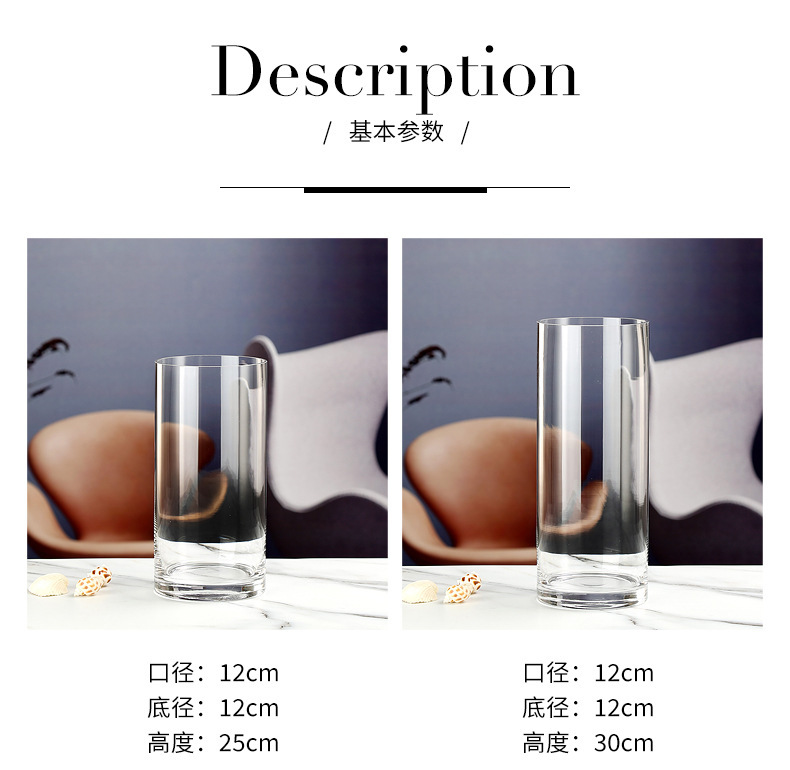 一件代发简约直筒玻璃花瓶富贵竹花瓶客厅装饰摆件高级感水培花瓶详情7