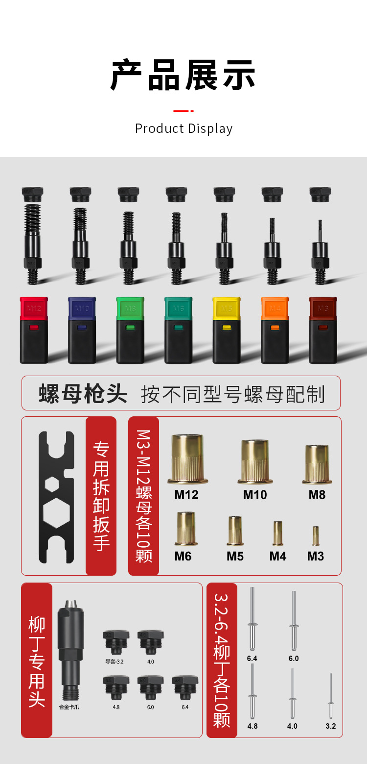 The M3-M12 tool gun is a two-in-one nut gunner with a double-handle design and a pull cap gun pic 10