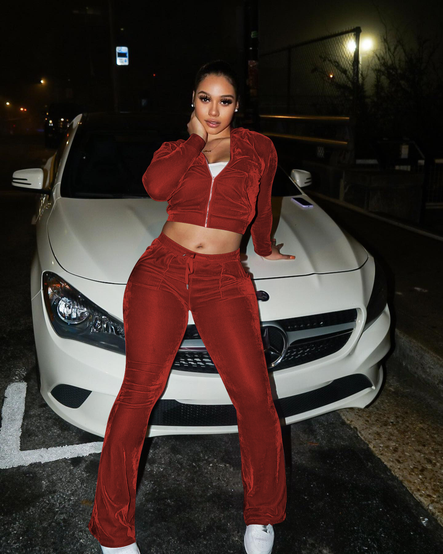 Solid color gold velvet wide-leg pants two-piece set pic 137