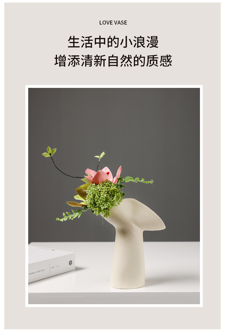 2025 New creative French flower arrangement vase, simple ceramic flower vase, hotel living room dining table, dried and fresh flowers, hydroponic decoration, home decor pic 2