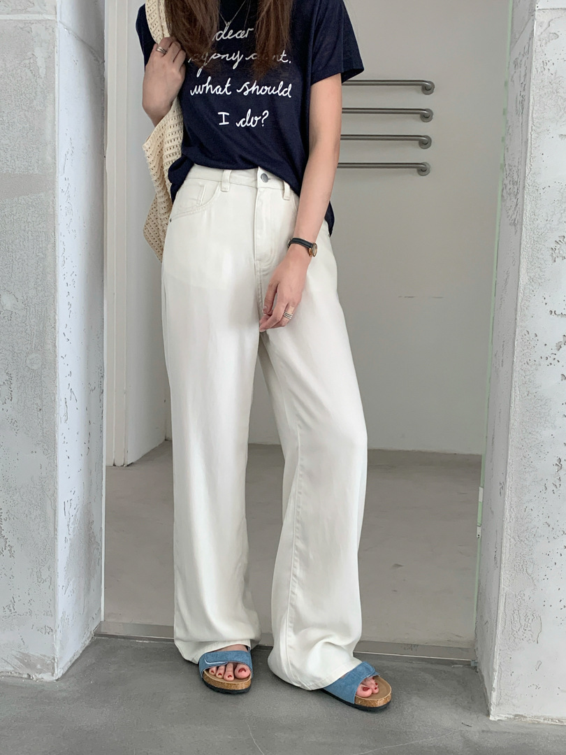 GAGD Tencel cool-feel washed wide-leg jeans for petite women, summer comfortable straight-leg slimming denim pants pic 22