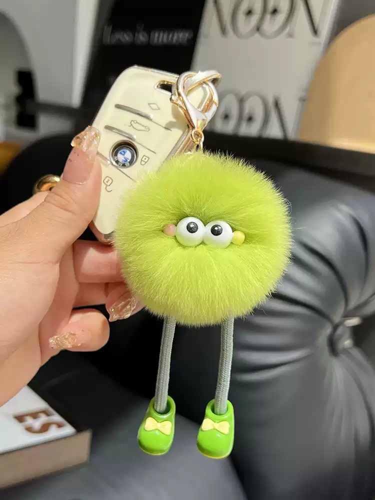 可爱仿獭兔大长腿小煤球汽车钥匙扣挂件毛绒包包挂饰礼物公仔详情8