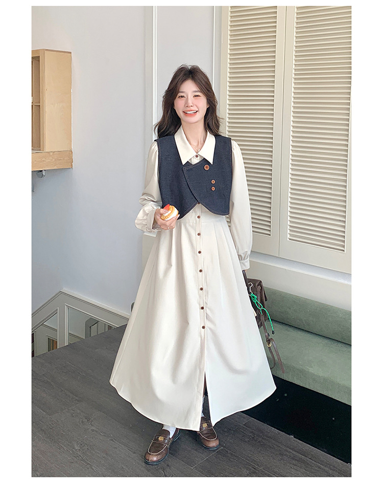 法式气质穿搭牛仔马甲连衣裙套装女2025秋季新款衬衫裙超火两件套详情6