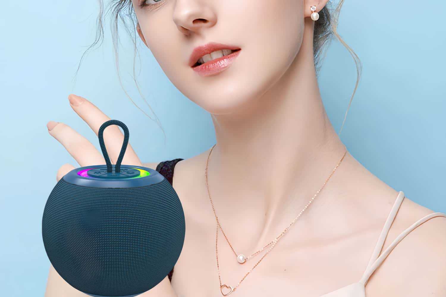 New cross-border fabric circular creative gift, portable desktop, RGB lighting, outdoor subwoofer, Bluetooth speaker pic 14