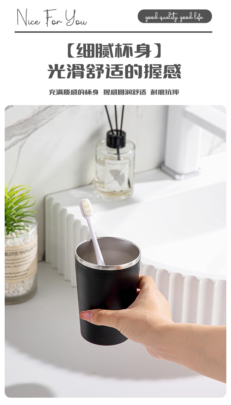 Tazas de enjuague de acero inoxidable sensación ligera de lujo tazas de cepillado de lujo con asas tazas de tocador para el hogar cilindro de dientes simple tazas de boca en el juego pic 7