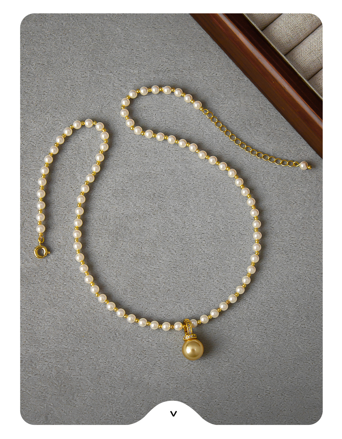 冬季细珍珠项链 小红薯爆款简约轻奢小众小金珠单颗南洋珠毛衣链详情9