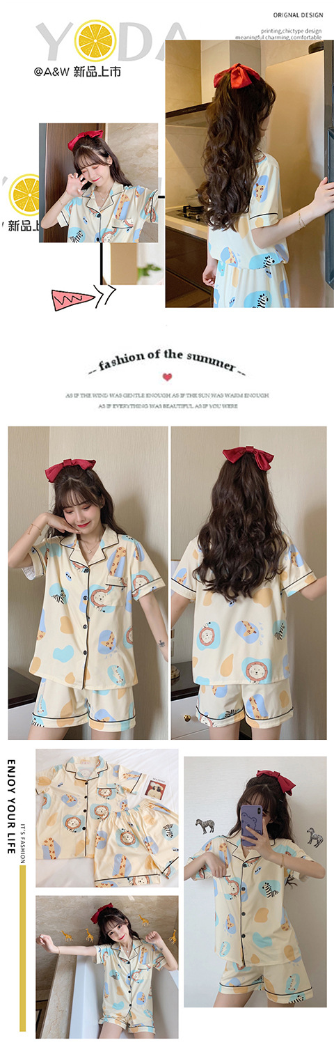 ins Fresh pajama women Summer short sleeves and shorts Korean cardigan plus-size Korean Japanese-style home wear two-piece set pic 32