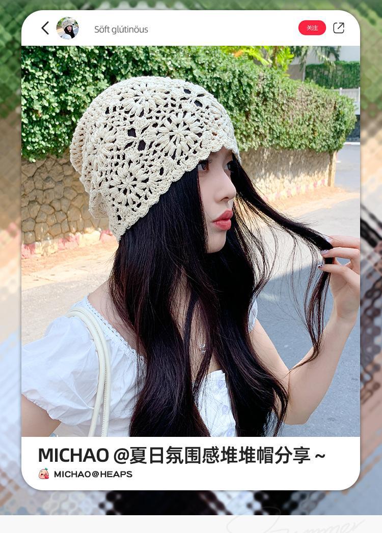 Japanese-style hand-woven headband hats for women, thin, hollowed-out woolen hats, retro and artistic knitted hats, Dui Dui hats pic 1