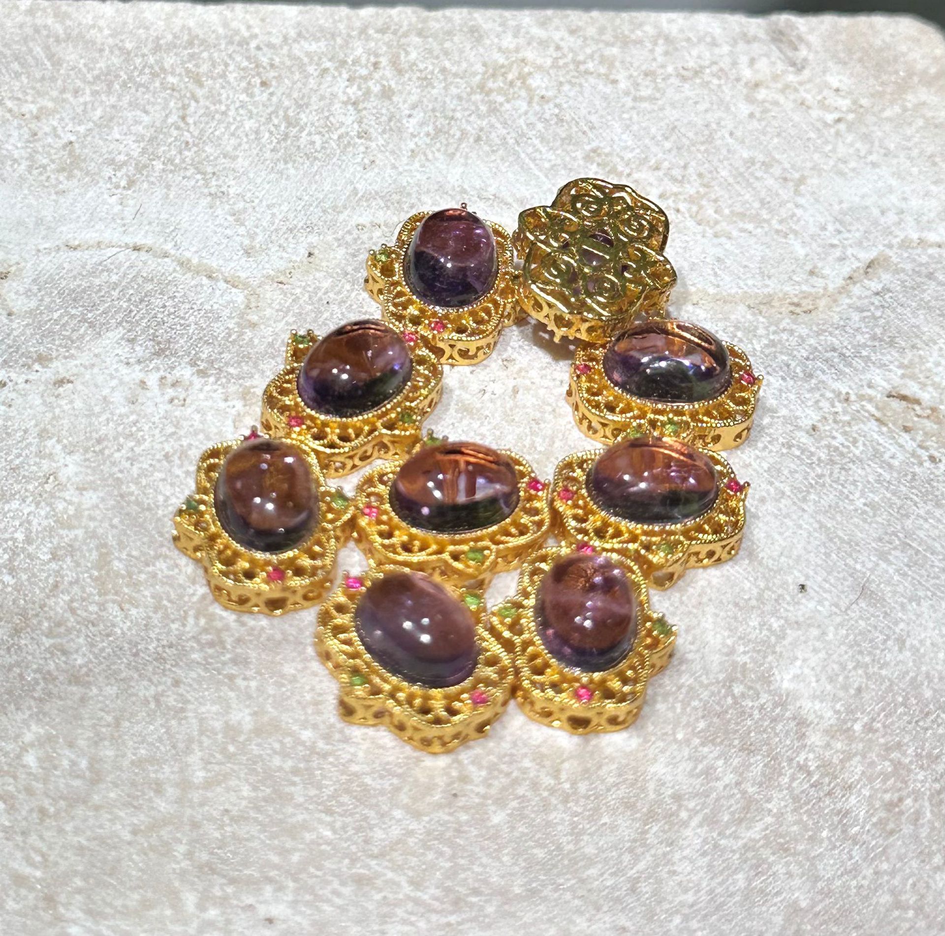 古法金珠子DIY紫水晶镶嵌如意配件串珠项链手链手串隔珠沙金配饰详情5