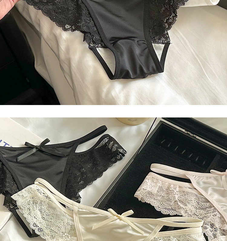 ins魅惑镂空~法式性感女士纯棉裆少女透气纯欲缎面蕾丝内裤三角裤详情12