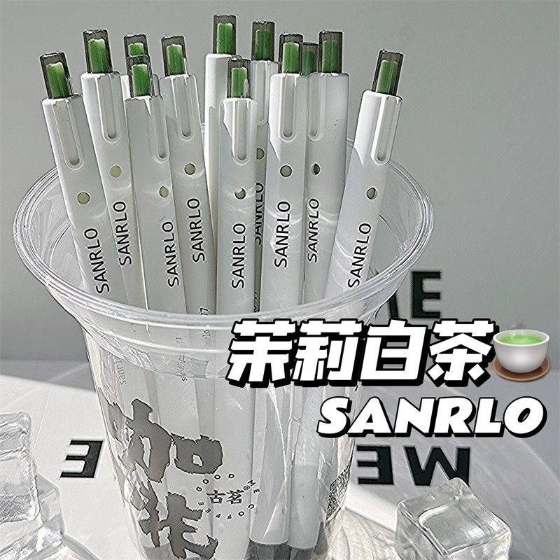 抖音爆款0.5mm中性笔清风茉莉白茶按动笔高颜值ins中性笔速干批发详情5