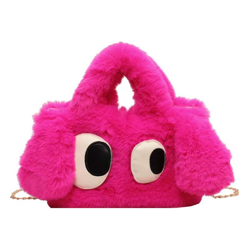 大眼狗2023秋季新款可爱卡通手提小方包单肩斜挎毛绒包详情5