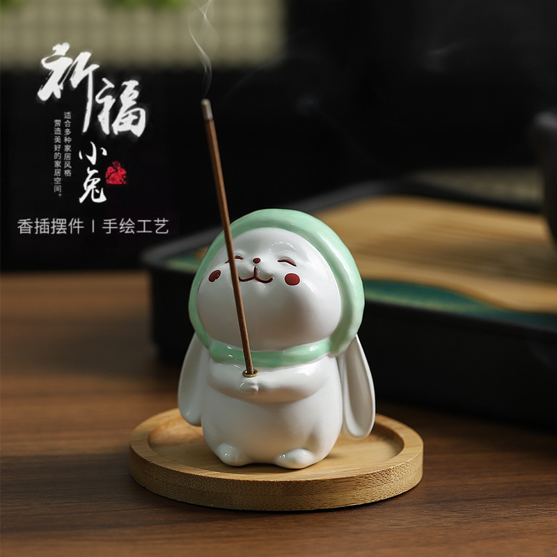可爱小兔子树脂香薰炉摆件软萌治愈茶宠礼品家用室内线香插檀香炉详情4