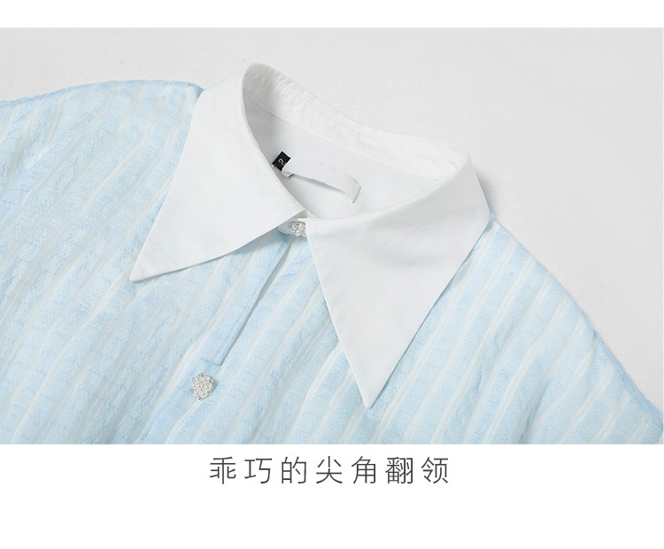 This is a mid-length dress with a patchwork shirt, collared check pattern, covered sleeves and a cinched waist for the summer of 2023. It is a versatile and stylish dress for commuting pic 6