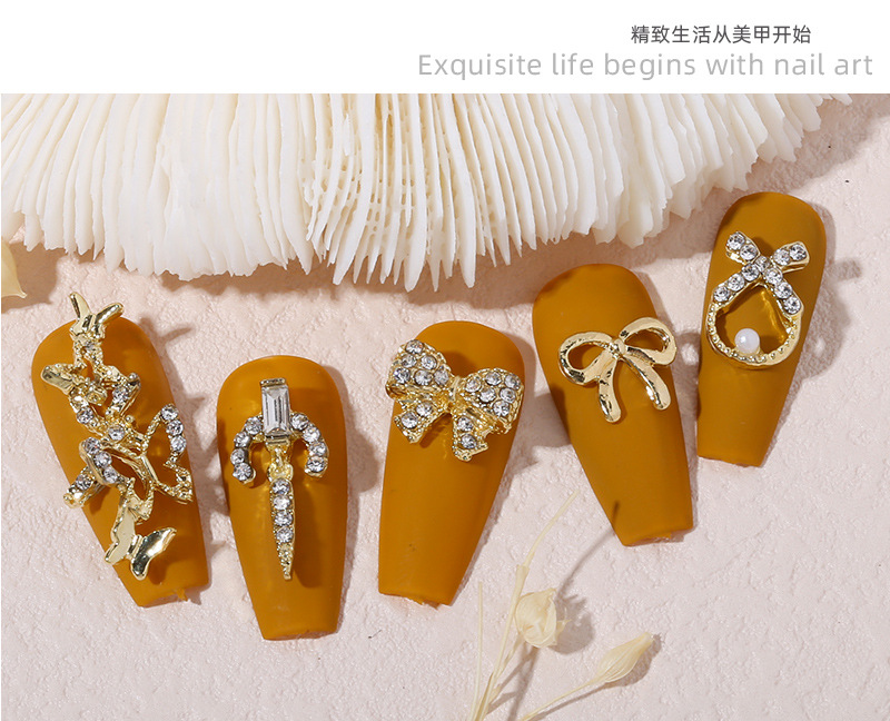 New alloy rhinestone bow, Japanese-style pearl super sparkling rhinestone drop pendant, popular nail art accessory pic 7