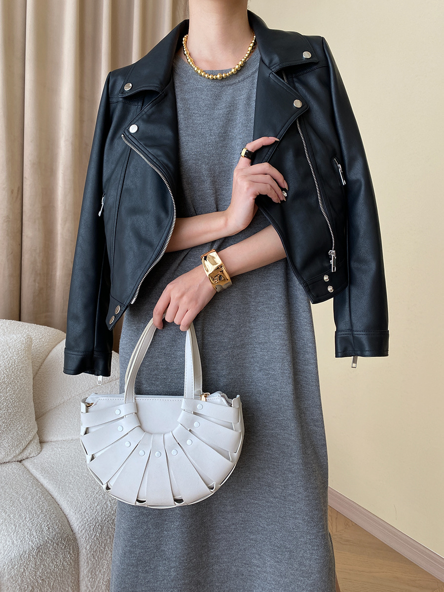 司南 时髦斜门襟拉链设计感 超模机车风皮衣夹克外套高级 SN4227详情21