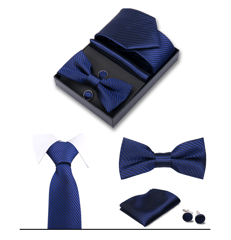 男士商务8cm领带领结口袋巾5件套礼盒装婚礼宴会条纹黑色手打领带详情38