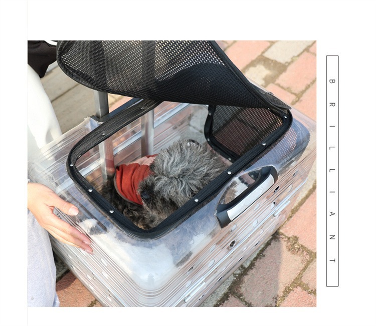 Large dog pet trolley case, large-capacity outboard case, portable fully transparent pet aviation case, cat takeout case pic 14