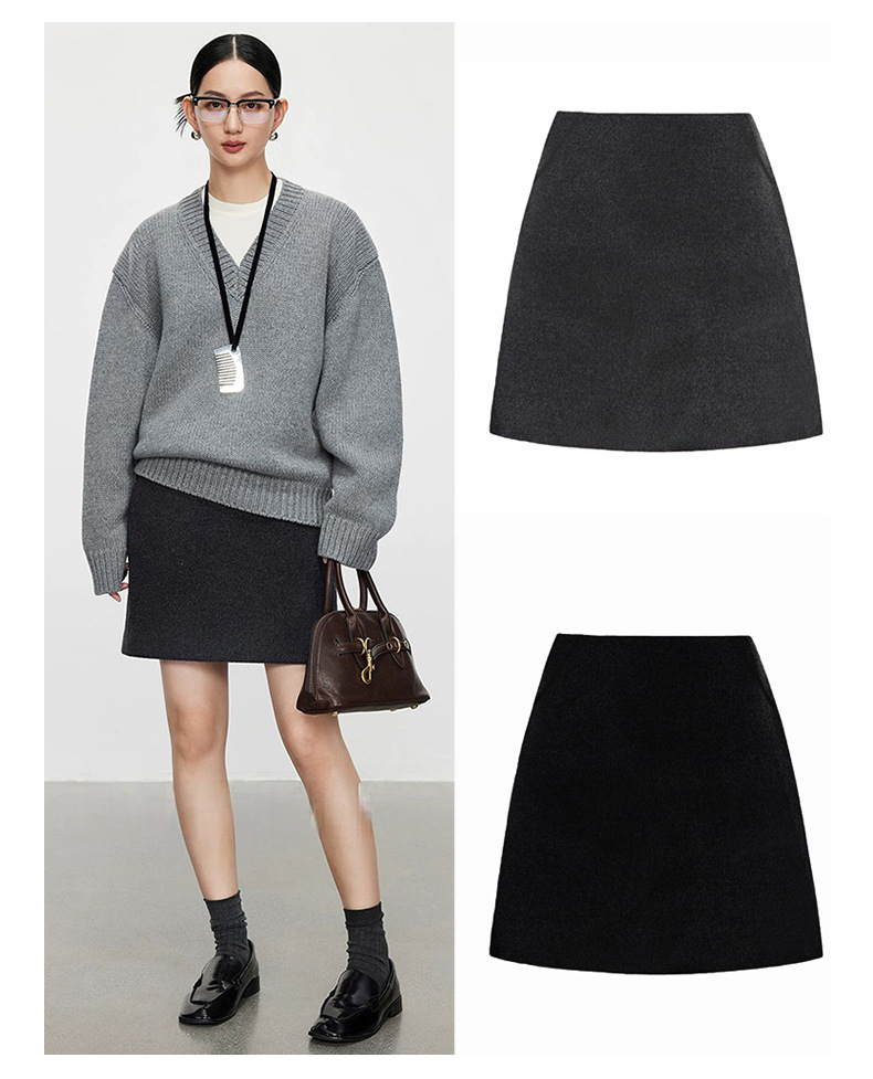 Four Beauties Slimming 100% short plush woolen A-line short skirt for women 25 winter New minimalist half skirt 9442 pic 3