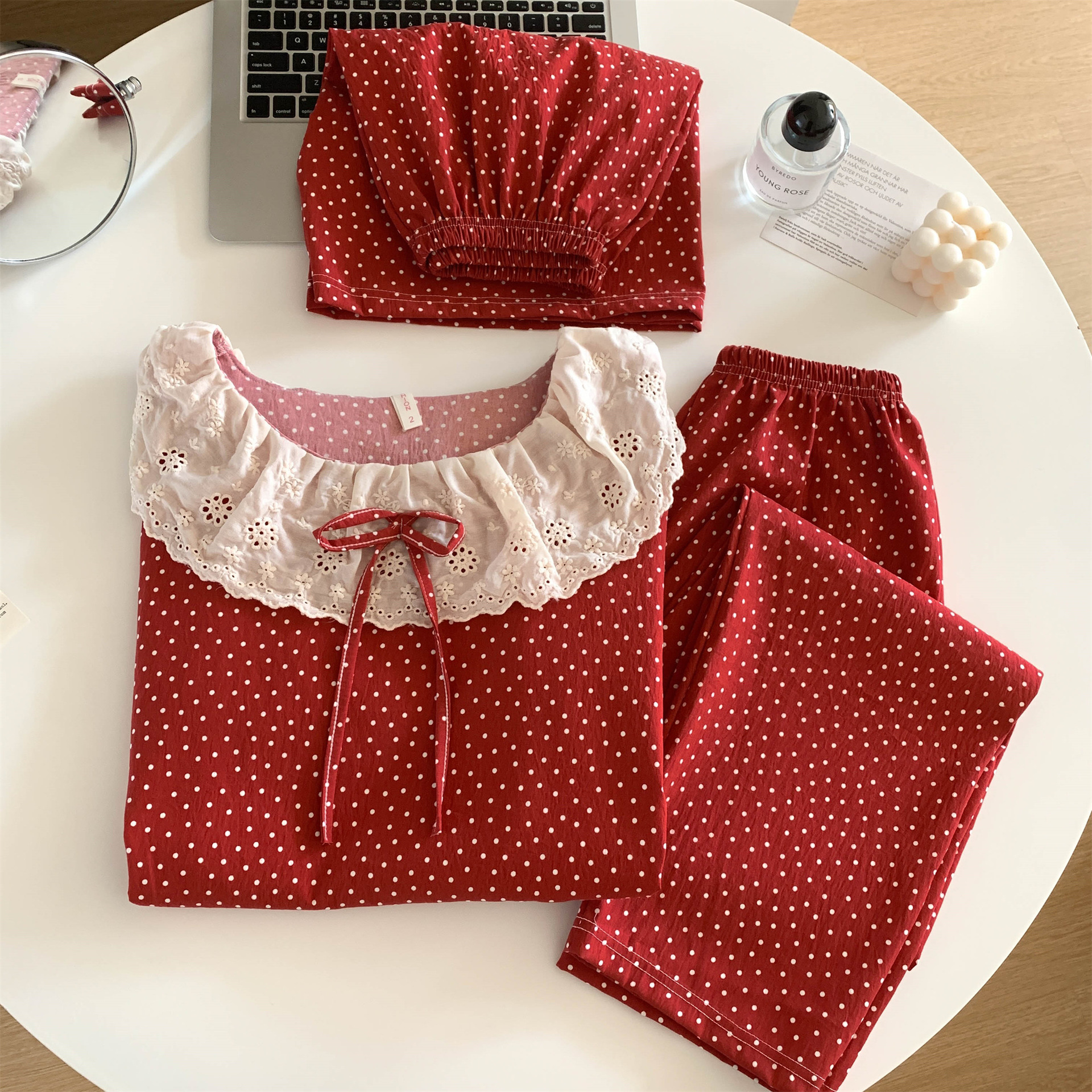 圆领大翻领花边云朵棉睡衣女春秋短袖短裤长裤甜美家居服女套装详情8