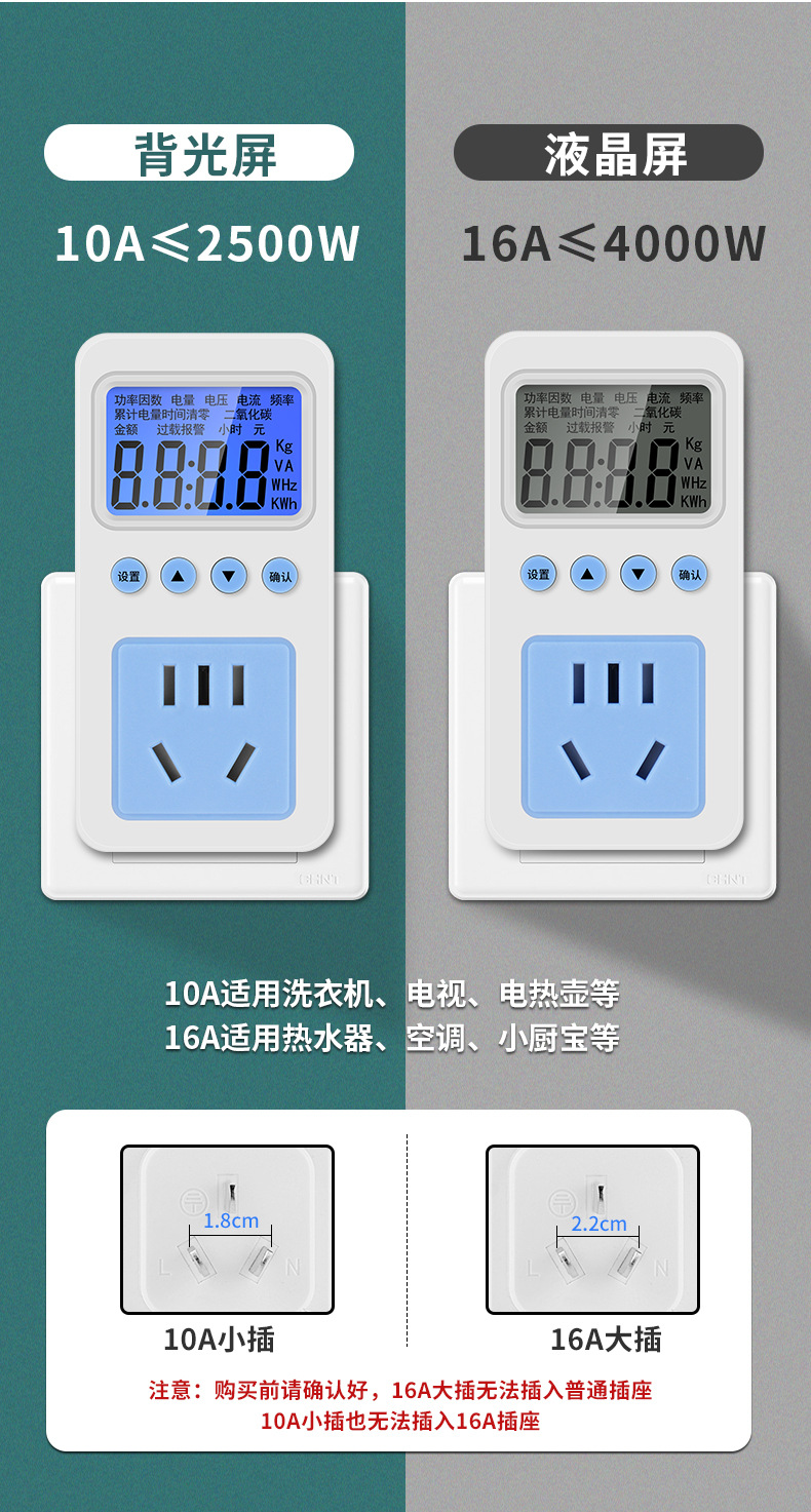 蓝腾计量插座家用电表电费显示电力监测器电量测试仪功率功耗电表详情3