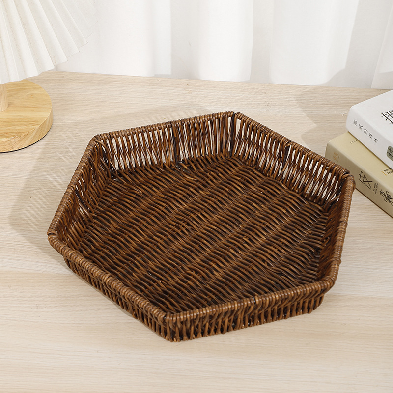 Japanese-style tray, rattan-like woven basket, bread and pastry plate, fruit plate, coffee table, dried fruit, candy and snack storage basket pic 2