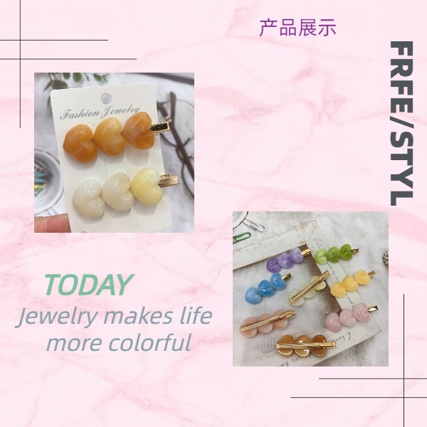 海洋水波纹爱心发夹甜美可爱刘海夹侧边夹糖果色发卡韩版发饰批发详情2