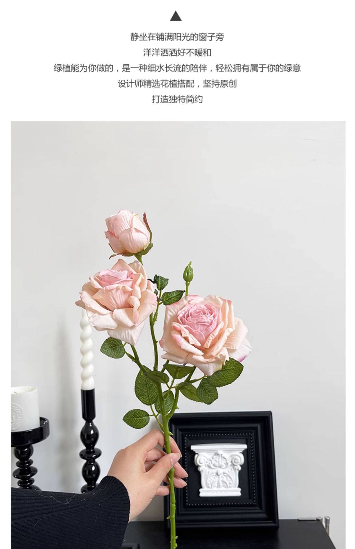 法式复古油画焦边玫瑰高级仿真手捧花束多头假花婚礼拍摄仿生干花详情5