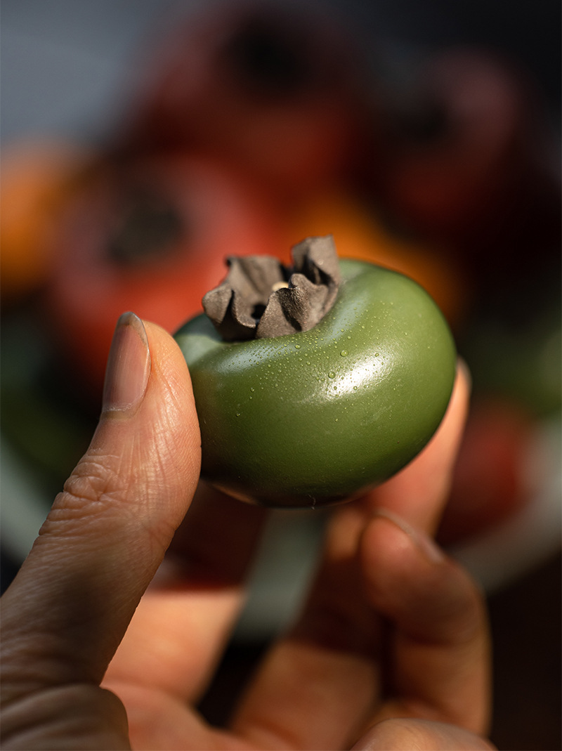Yixing purple clay tea pet persimmon ornaments, tea toys that can be cultivated, sculptures, tea set accessories, handcrafted color-changing, everything goes well wholesale pic 8