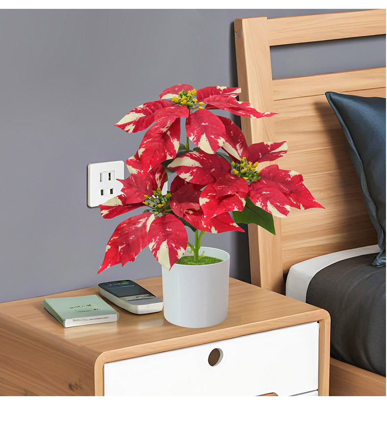 Cross-border new faux Christmas flower potted plants, golden desktop ornaments, home decoration 3D printed poinsettias faux flowers pic 10