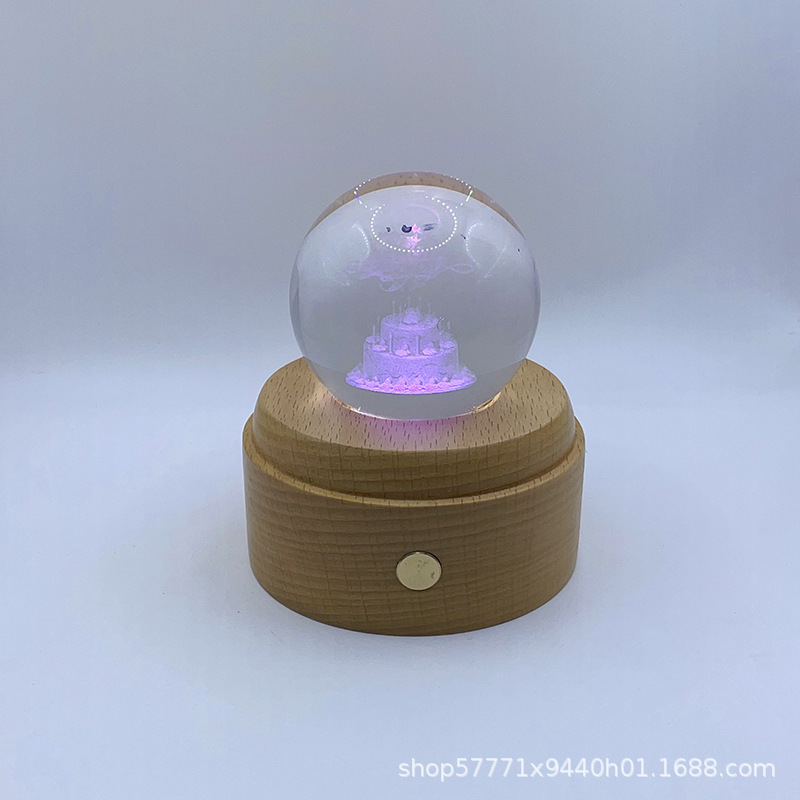 实木底座充电小夜灯创意水晶玻璃球装饰氛围灯闺蜜送女生生日礼物详情3