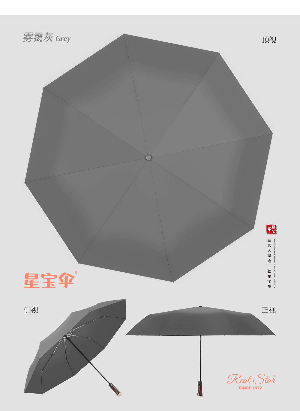 实木手柄三折全自动雨伞加大尺寸25吋高端轻奢晴雨伞自开收铝合金详情12