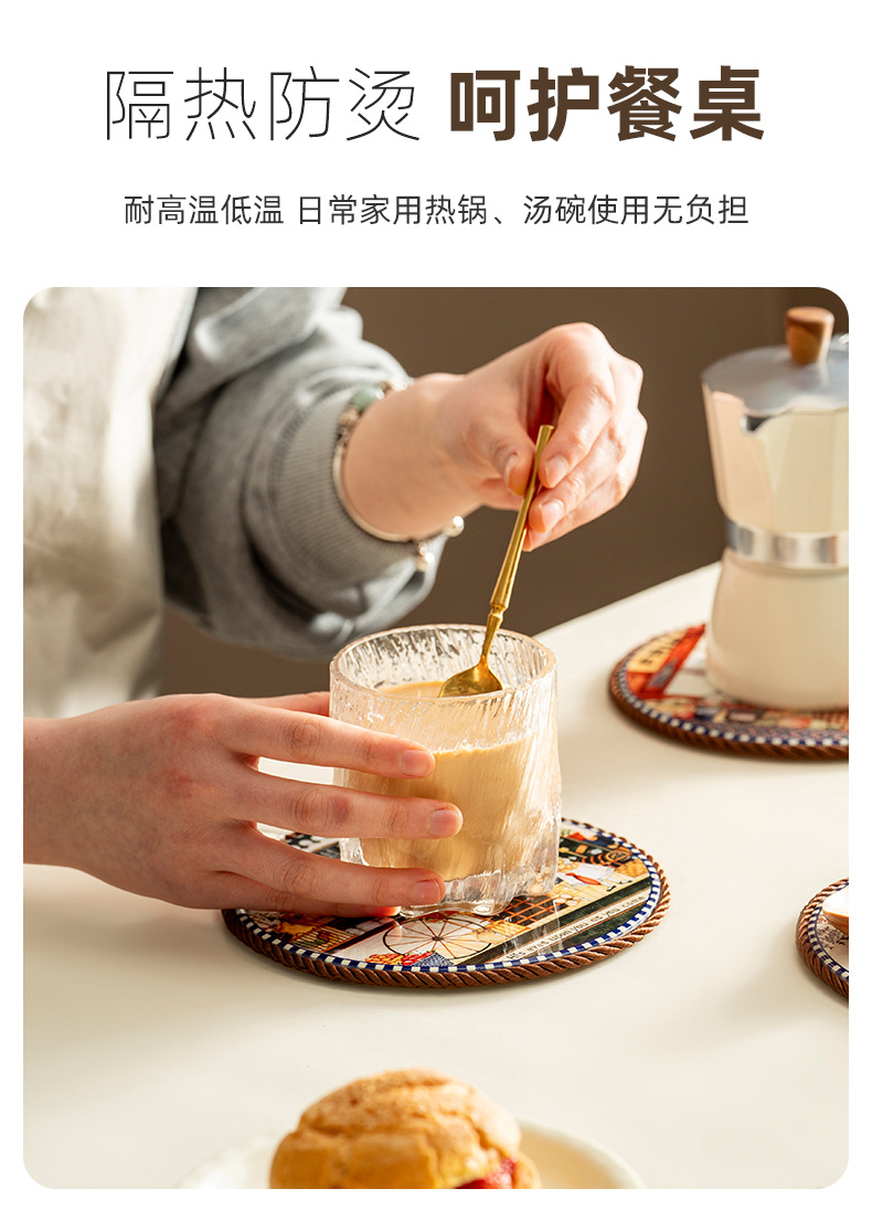 跨境美式复古陶瓷隔热垫耐高温防烫餐桌垫家用餐具碗垫砂锅垫餐垫详情5