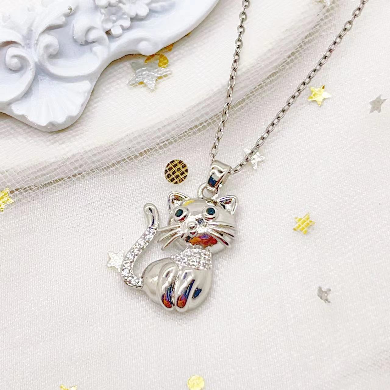 New simple European and American style necklace, cute animal dog, long-eared rabbit, kitten, light luxury and niche necklace for women pic 4