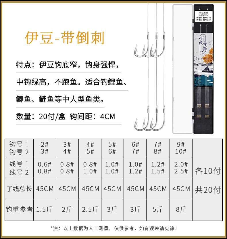 日本进口鱼钩绑好的子线双钩防缠绕套装伊势尼伊豆金袖鲫鱼成品详情40