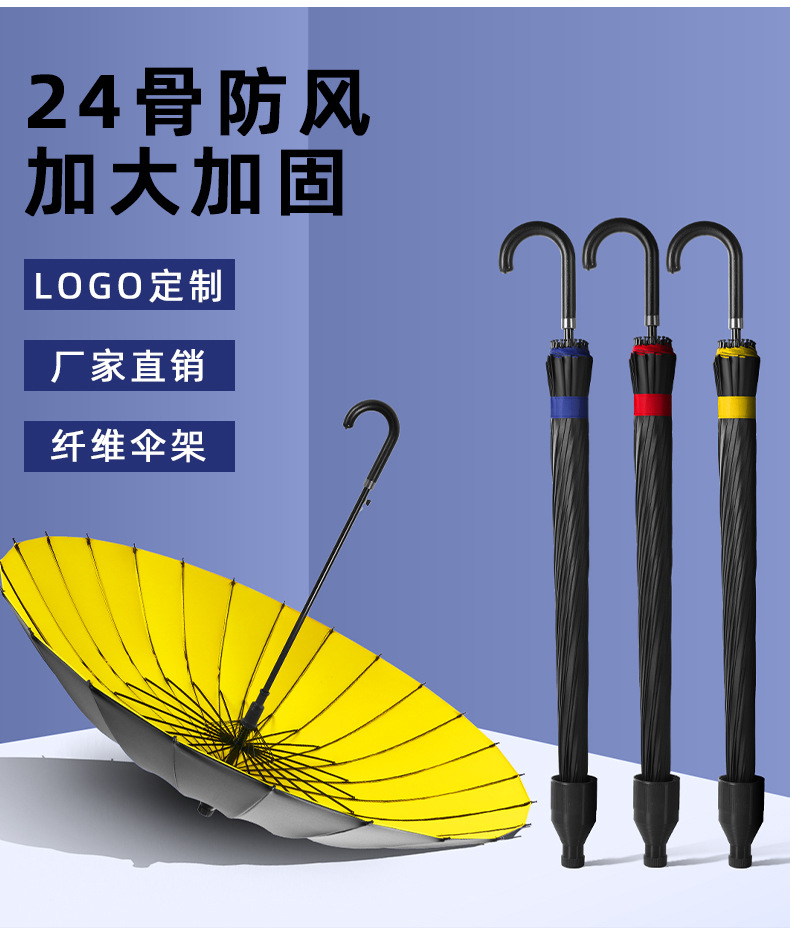 双人24骨黑胶长柄雨伞自动大号男士晴雨两用自带防水套弯柄直杆伞详情11