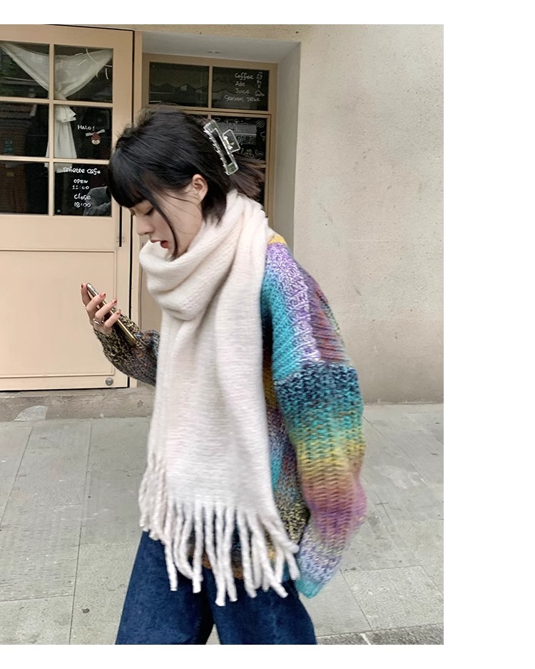 韩版纯色针织毛线围巾女秋冬季保暖ins学生软妹情侣款百搭围脖男详情10