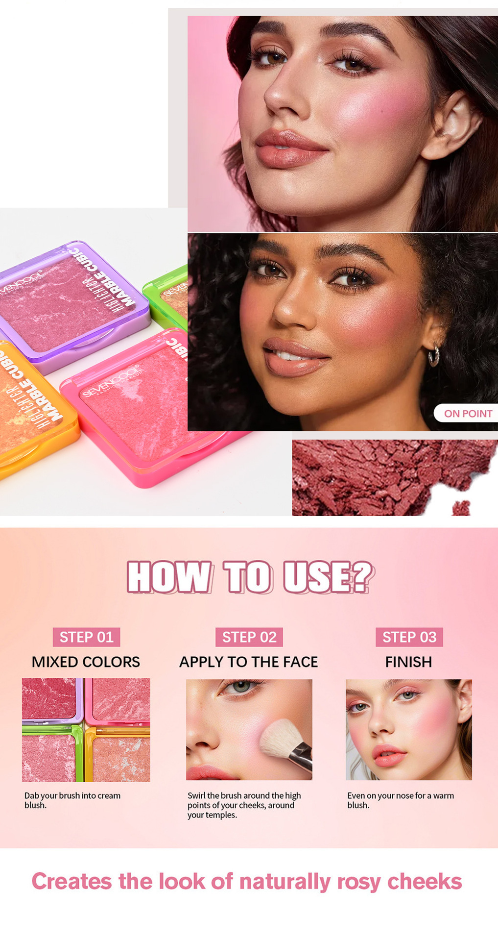 SEVENCOOL 烤粉腮红偏光提亮定妆腮红修饰轮廓持久显色彩妆跨境详情6