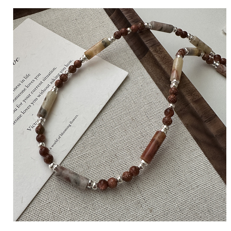 S925 Silver Korean Edition Niche Design Sense late autumn coffee-colored handcrafted necklace, Korean fashionable and individual Maillard necklace pic 18