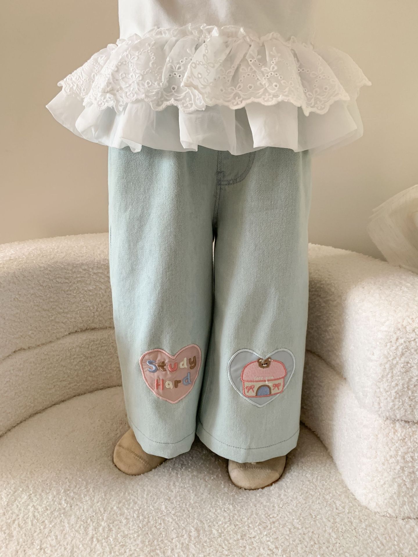 Caña pear niño niña traje primavera 2026 nuevo estilo niños korean manga larga camiseta jeans mujer bebé ropa pic 17