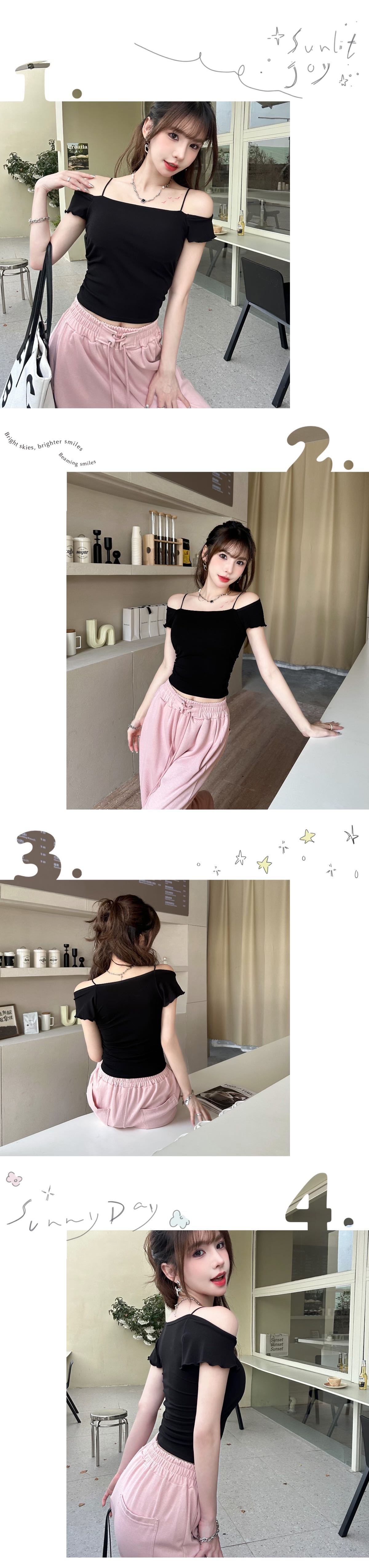 A hot girl with a high level of appearance looks petite. She wears a flying sleeved vest, a modal pure cotton crop top, and a bra with a chest pad on top pic 33