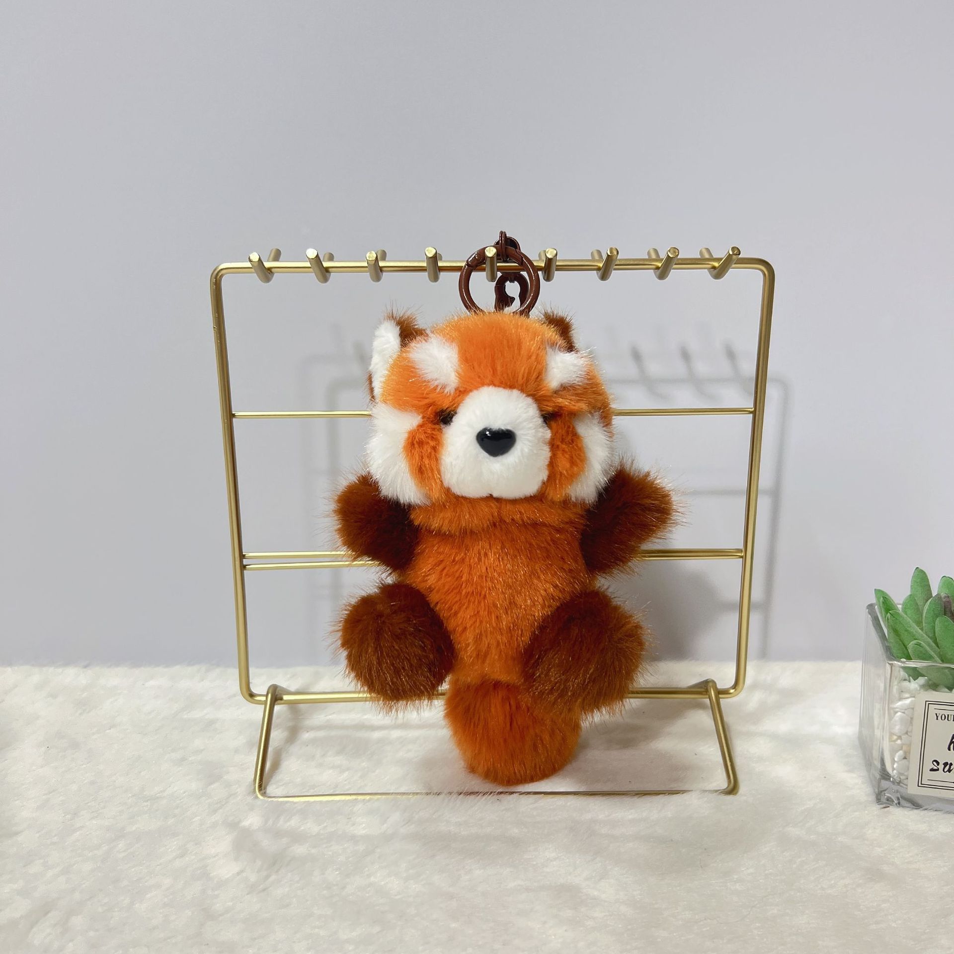 Cute sitting raccoon, Golden Man, mink fur cat doll pendant, long-haired bear plush toy, keychain, schoolbag hanger pic 4