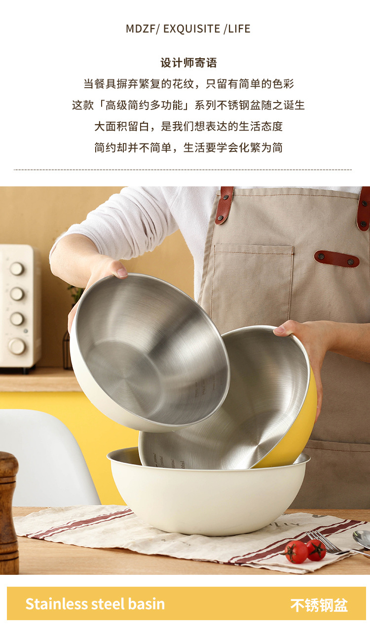 Factory direct sales of Korean-style salad bowls, stainless steel household salad bowls with scales, washbasins, baking and egg-beating cooking basins pic 4
