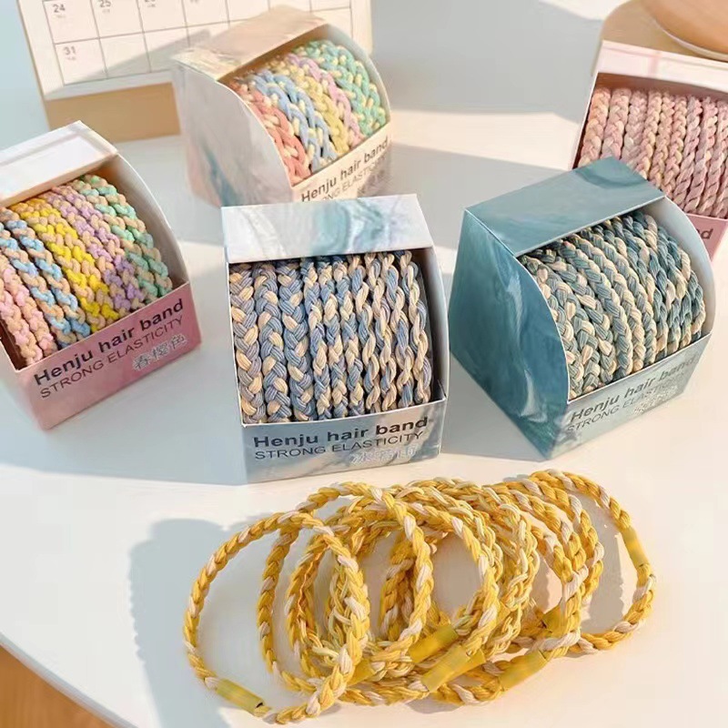 10 pieces of candy-colored braided hair tie with high-elasticity and durable rubber bands, new ponytail hair tie headwear pic 10