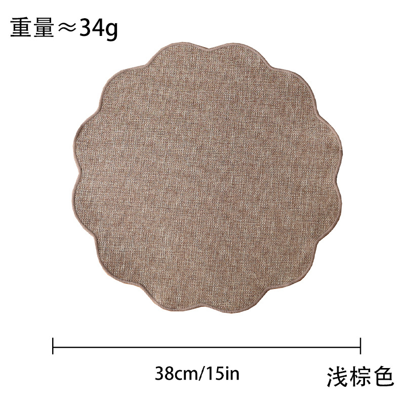 A light retro Ins-style lace round table mat with a faux linen texture, heat-insulating, heat-resistant and anti-slip, suitable for home dining table MATS pic 10