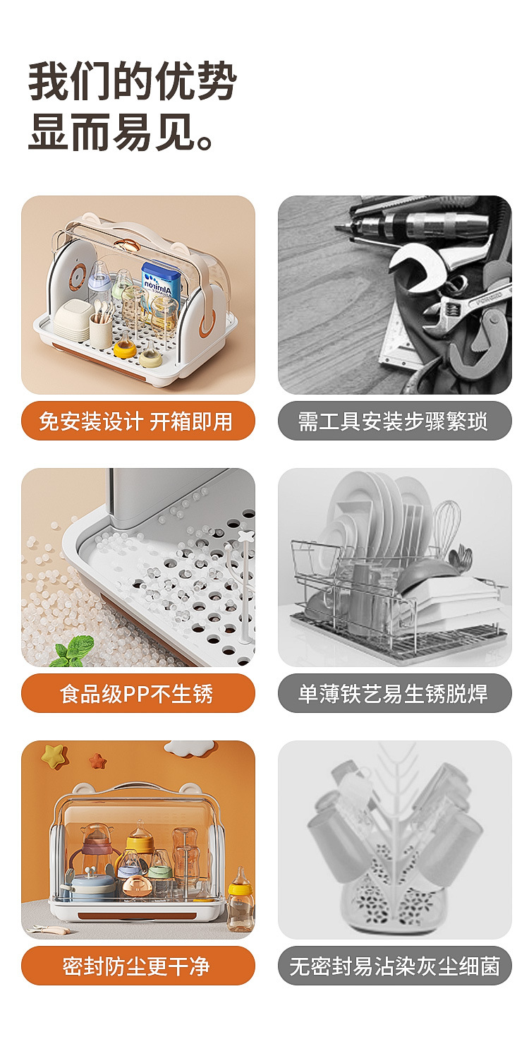 Baby bottle storage box with lid, dust-proof water cup, draining storage rack, baby bowl and chopstick storage box, plastic storage box, silicone dispensing box, baby complementary food, flowers, mud blocks, portable milk powder dispensing pic 18