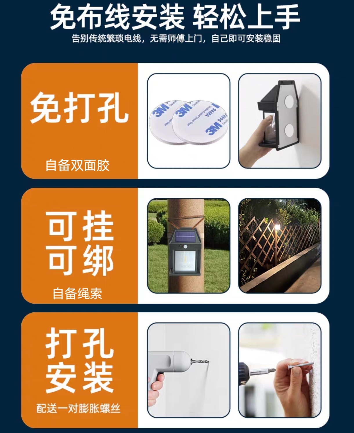 Solar-powered outdoor wall lamp, human-sensing three-mode tungsten filament wall lamp, garden villa courtyard night light, rainproof pic 18