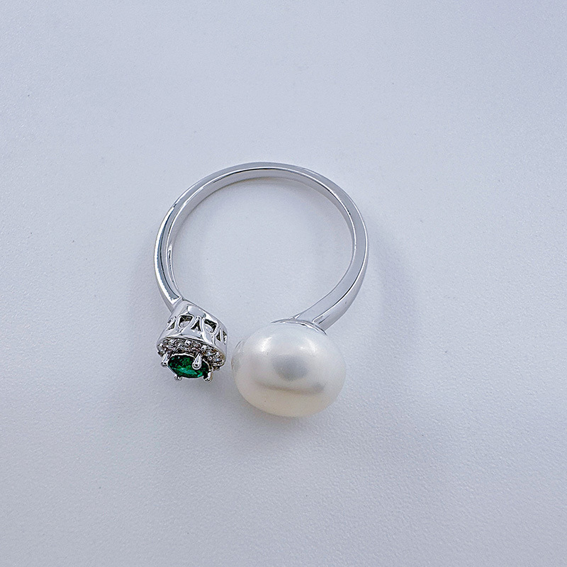Celeste celeste nuevo anillo de perlas simple mujer luz de lujo anillo de apertura micro circonitas anillo de dedo tienda de fábrica pic 6